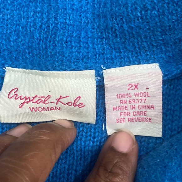 Crystal Kobe 100% wool 3/4 sleeve cardigan sweater one button closure sz 2X - Picture 3 of 9